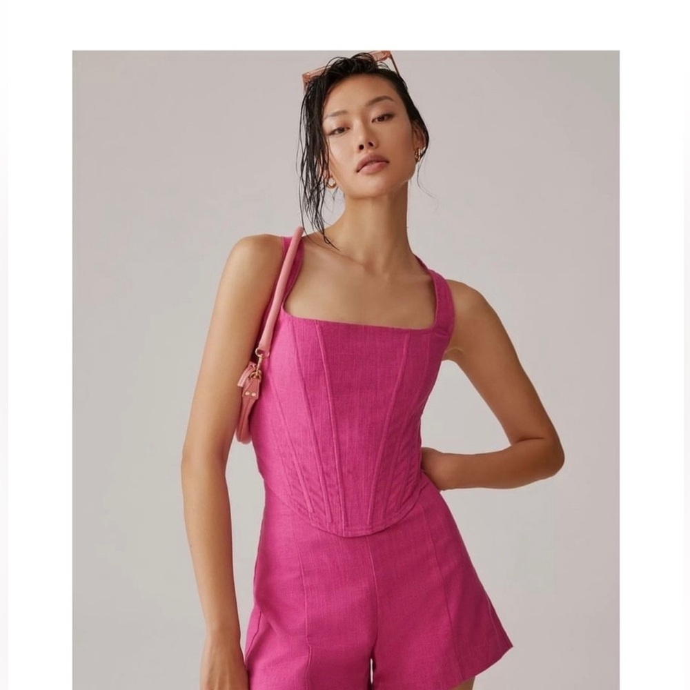 Aureta Revolve Sophia Bustier Corset fuchsia crop top neckline Size L romantic
